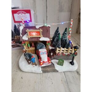 Holiday time tree lot red truck light up village accessory tabletop home Xmas